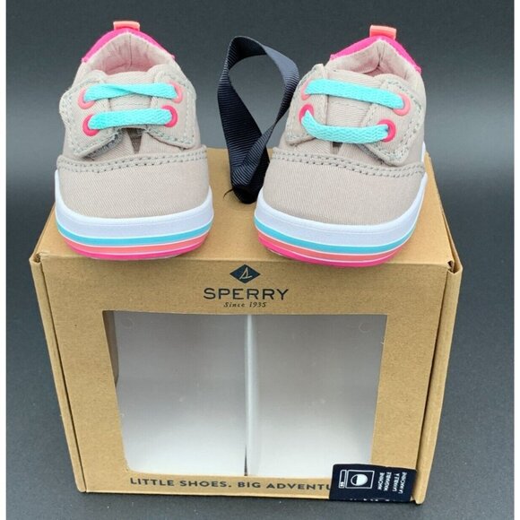 Sperry Baby Spinnaker Crib Jr Washable Sneaker Grey Pink Teal Stripe Size 1M - Picture 1 of 10